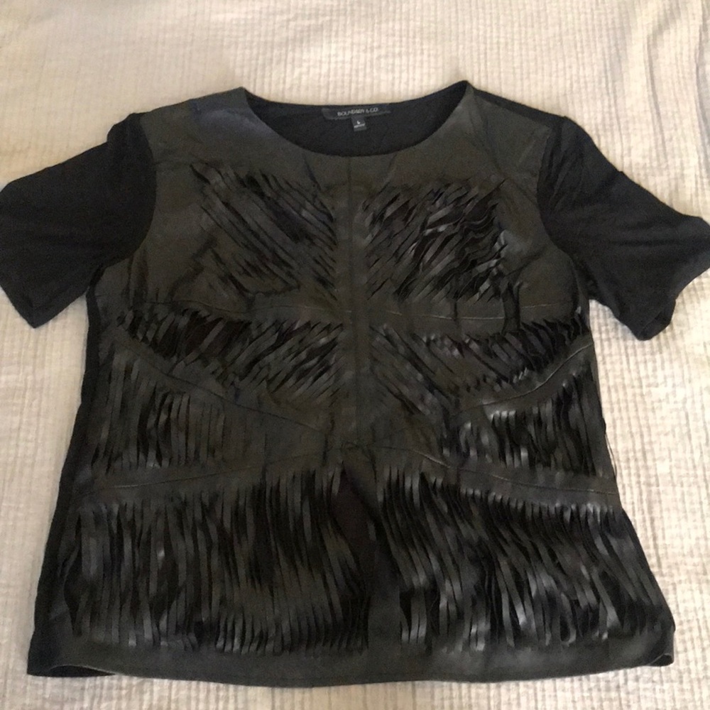 Shredded leather black top